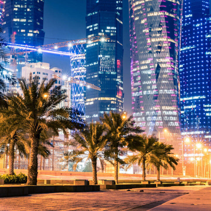 night view on the centre of the city doha qatar