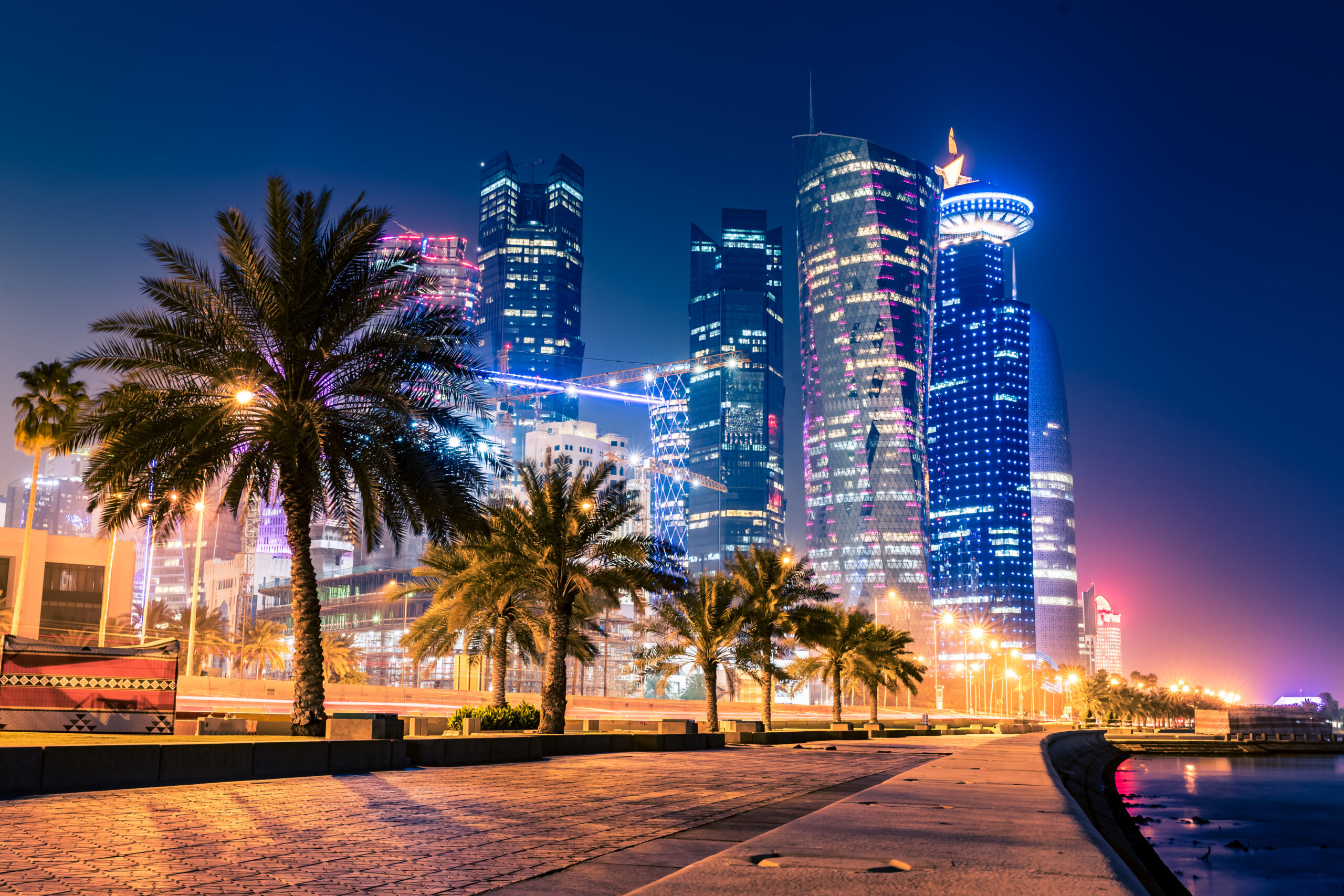 View of qatar skyscrapers from street view