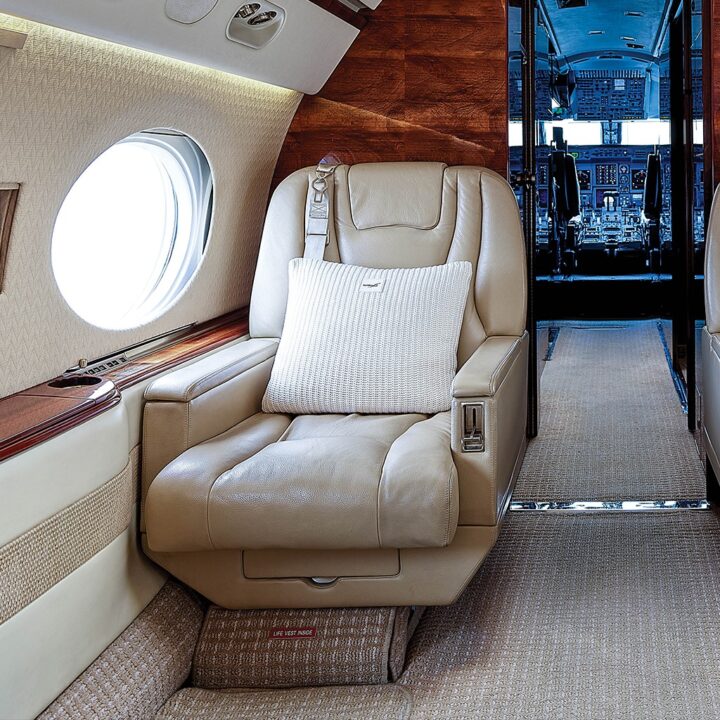 cabin seat aboard private jet