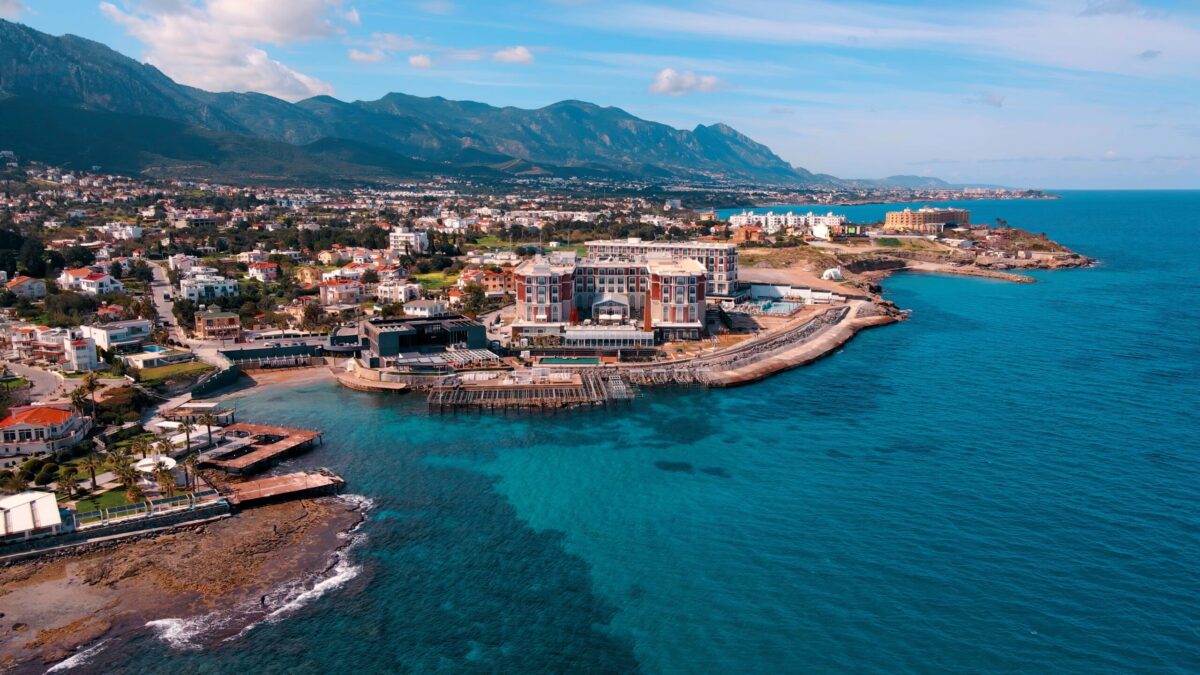 Aerial coastline of Kyrenia city in North Cyprus