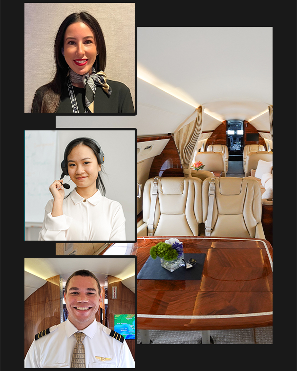 collage of airframe interior and Global Air Charters employees