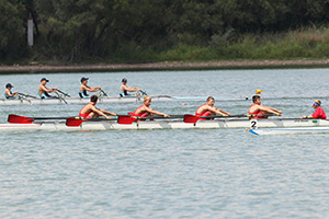 Rowing in a race