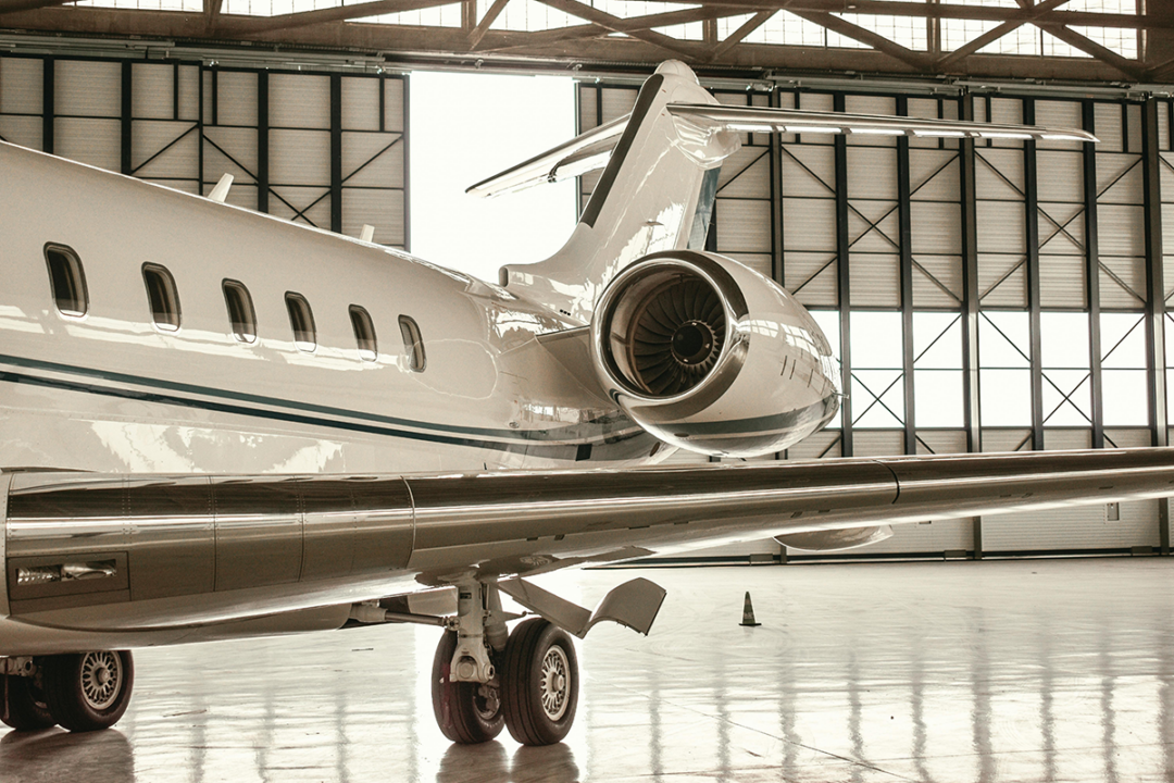 private jet in hangar