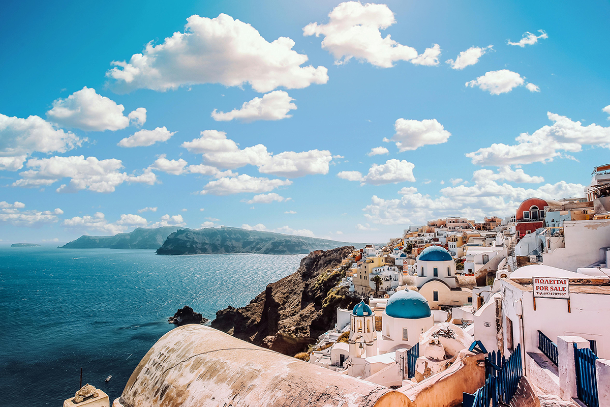 view of city on the edge of mykonos, greece