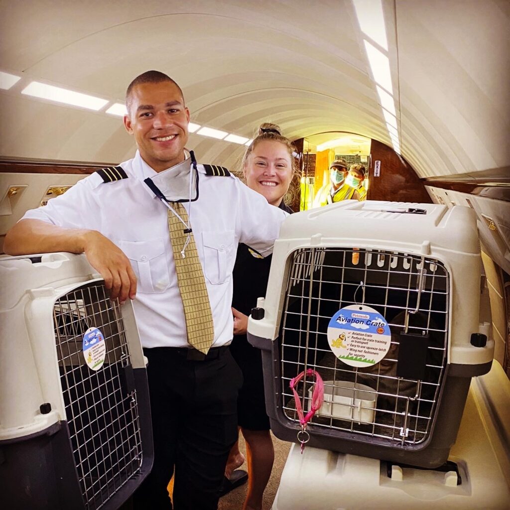 privat jet captain and cabin attendant performing special mission for SPCA