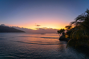 Villa and sunset in Seychelles