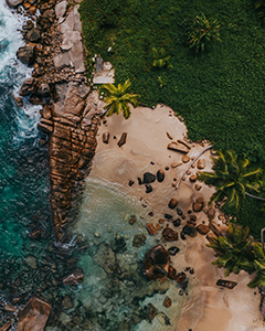 Aerial view of an island in Seychelles