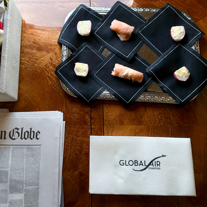 close up of hors d'oeuvres served as part of the luxury in-flight services